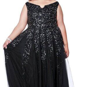 NWT Shail K 12202W Sequin Prom Dresses Black Size 26W